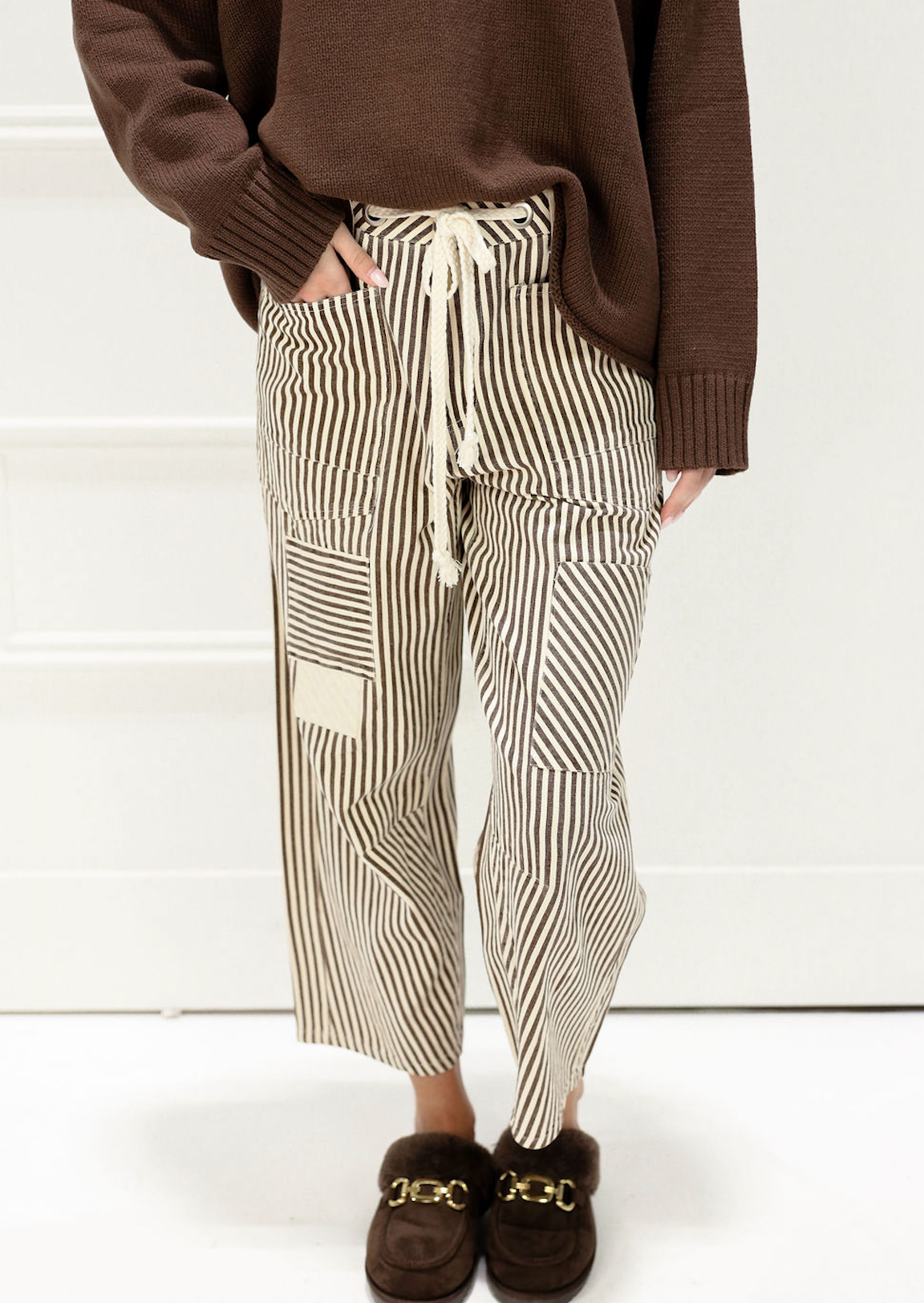 Brown Tapered Barrel Pants