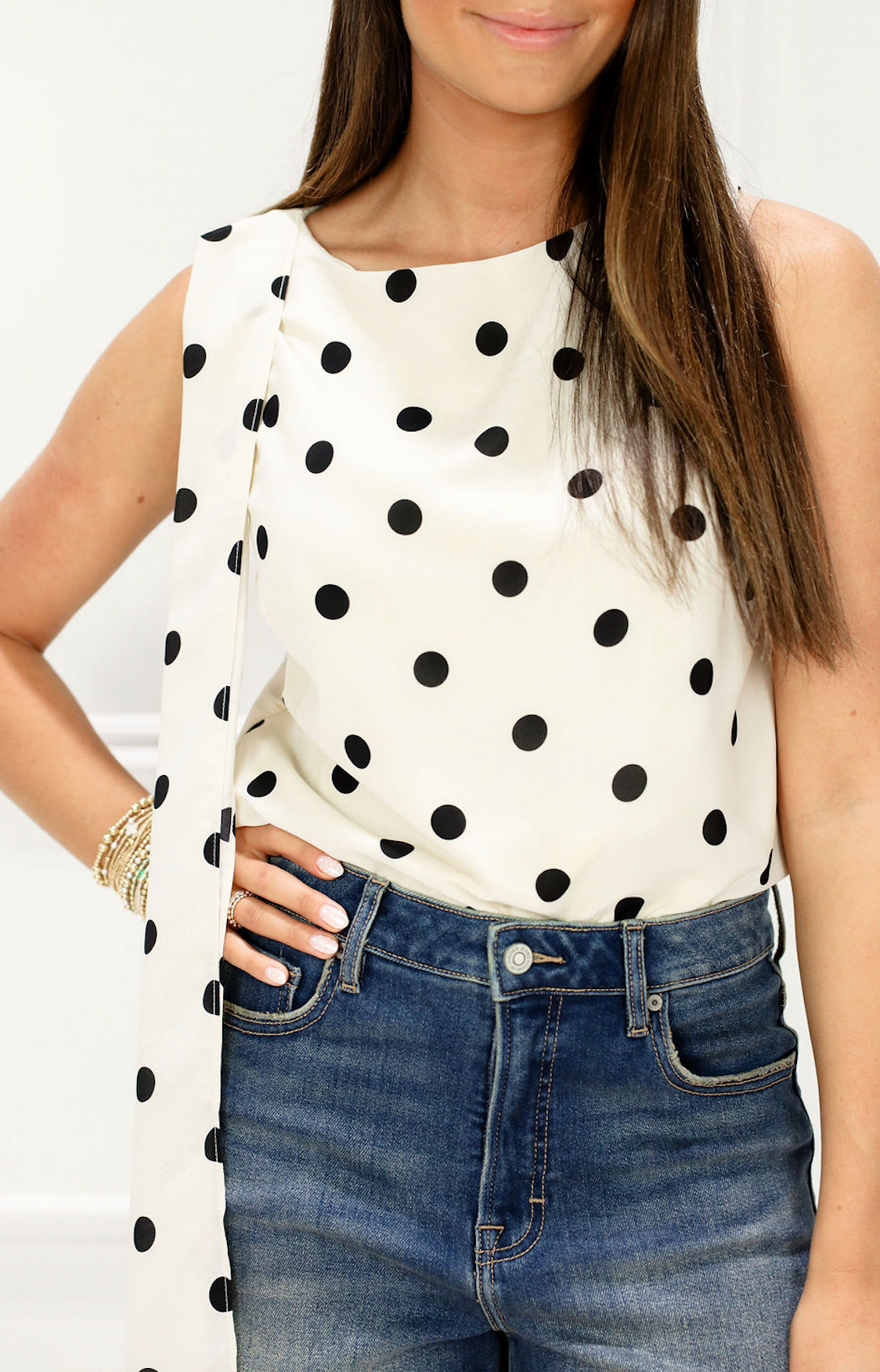 Polka Dot Chiffon Top w/ Scarf