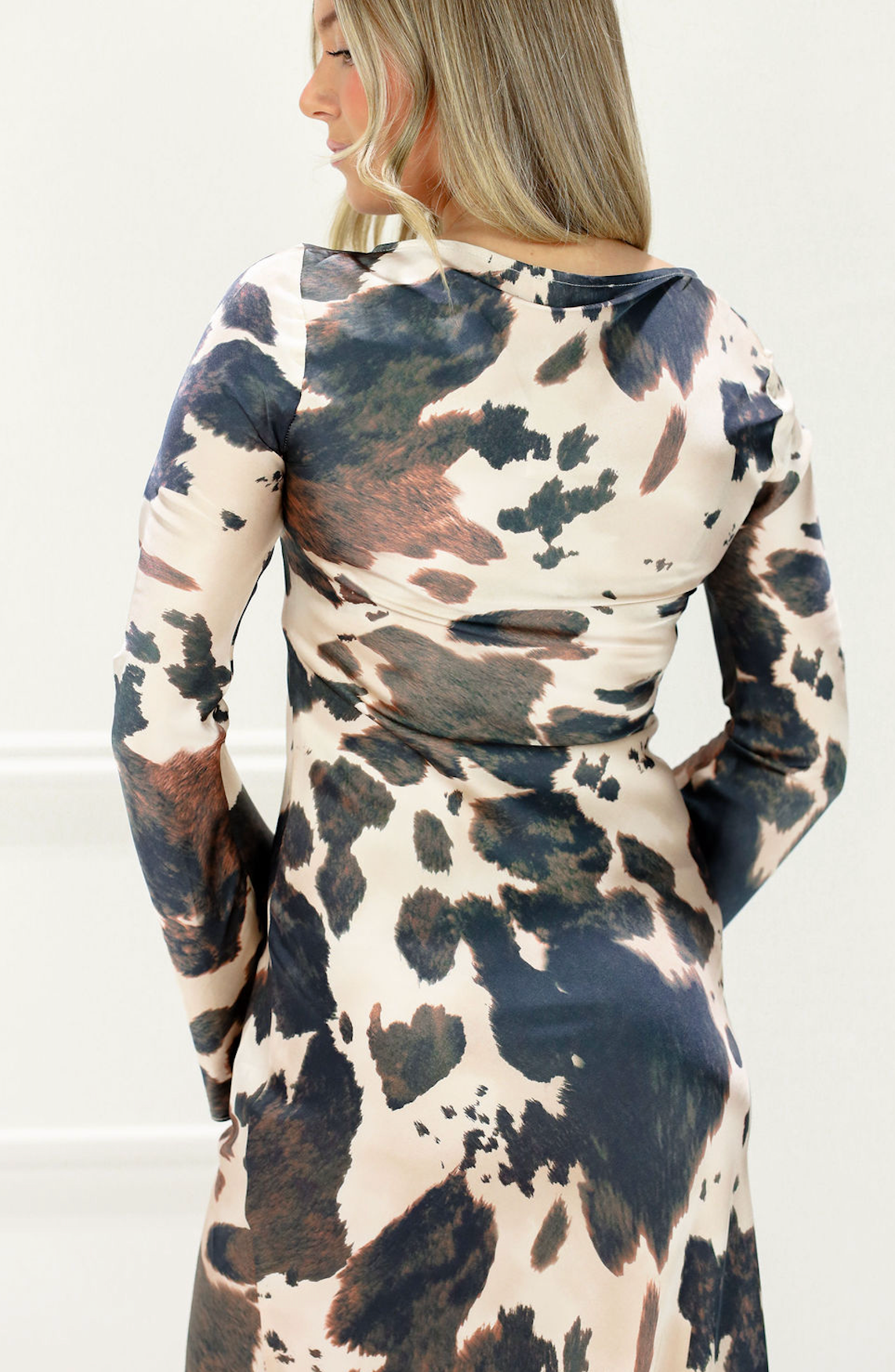 Georgie Satin Cow Print Maxi Dress