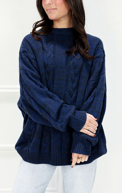 Cable Relaxed Fit Sweater Navy - Clothe Boutique