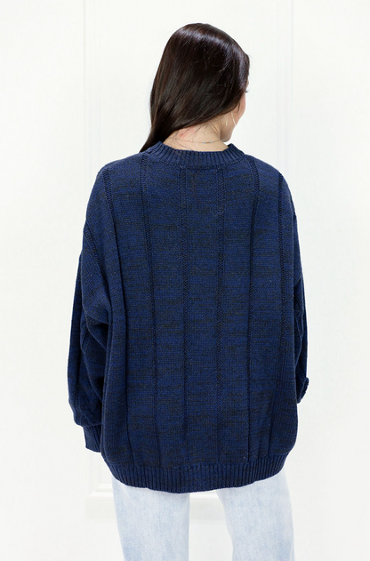 Cable Relaxed Fit Sweater Navy - Clothe Boutique