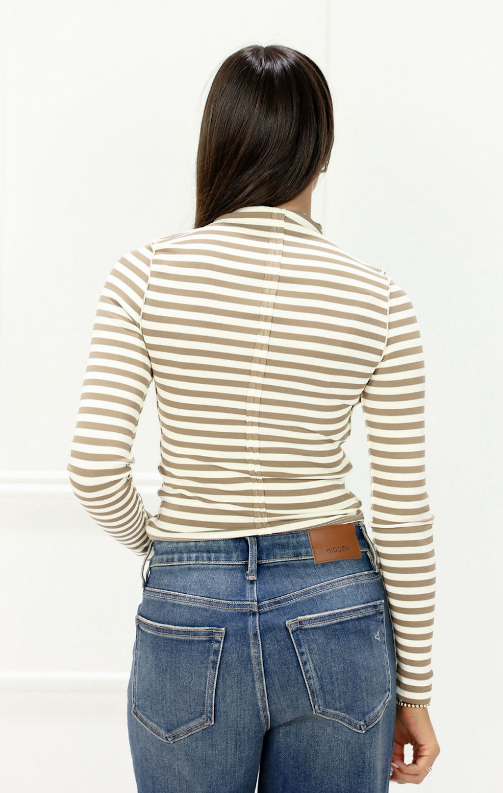 Striped Mock Neck Top Mink - Clothe Boutique