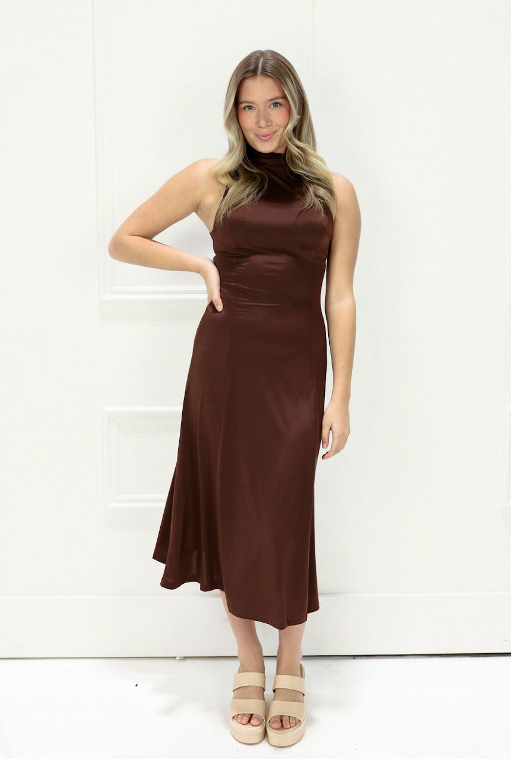 Brown Turtleneck Swing Dress