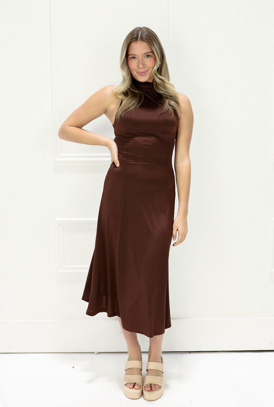 Brown Turtleneck Swing Dress