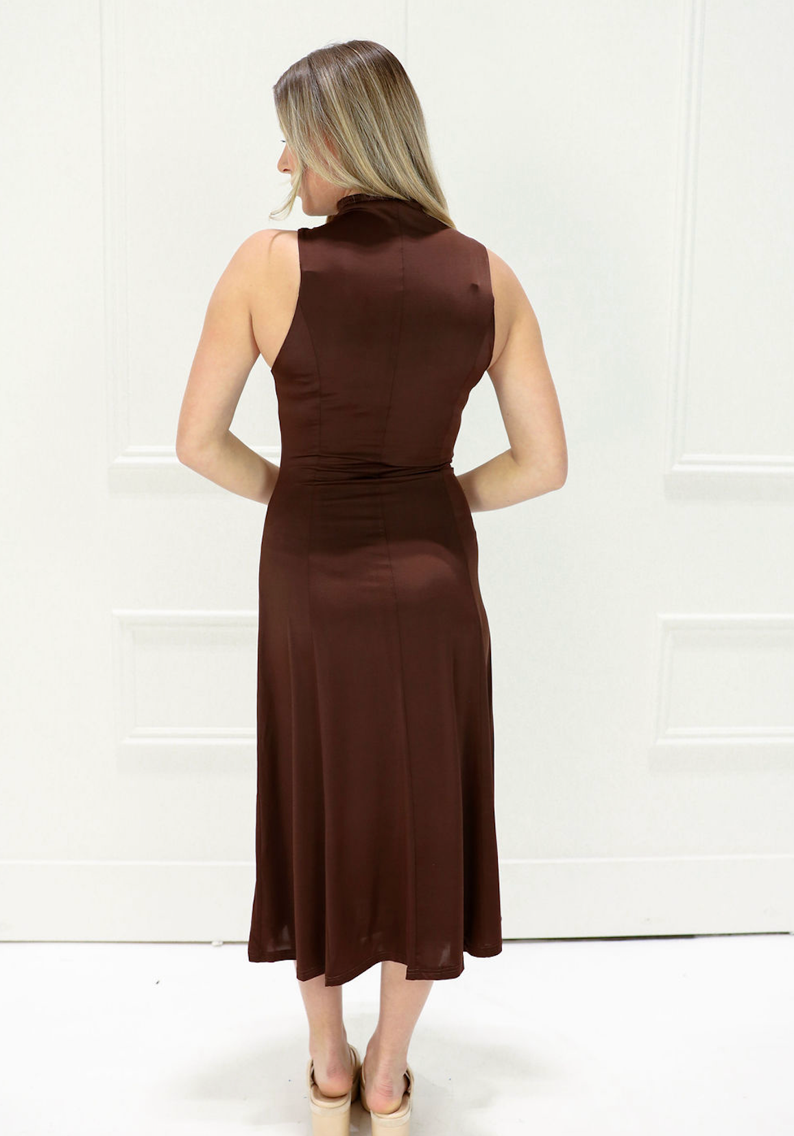 Brown Turtleneck Swing Dress