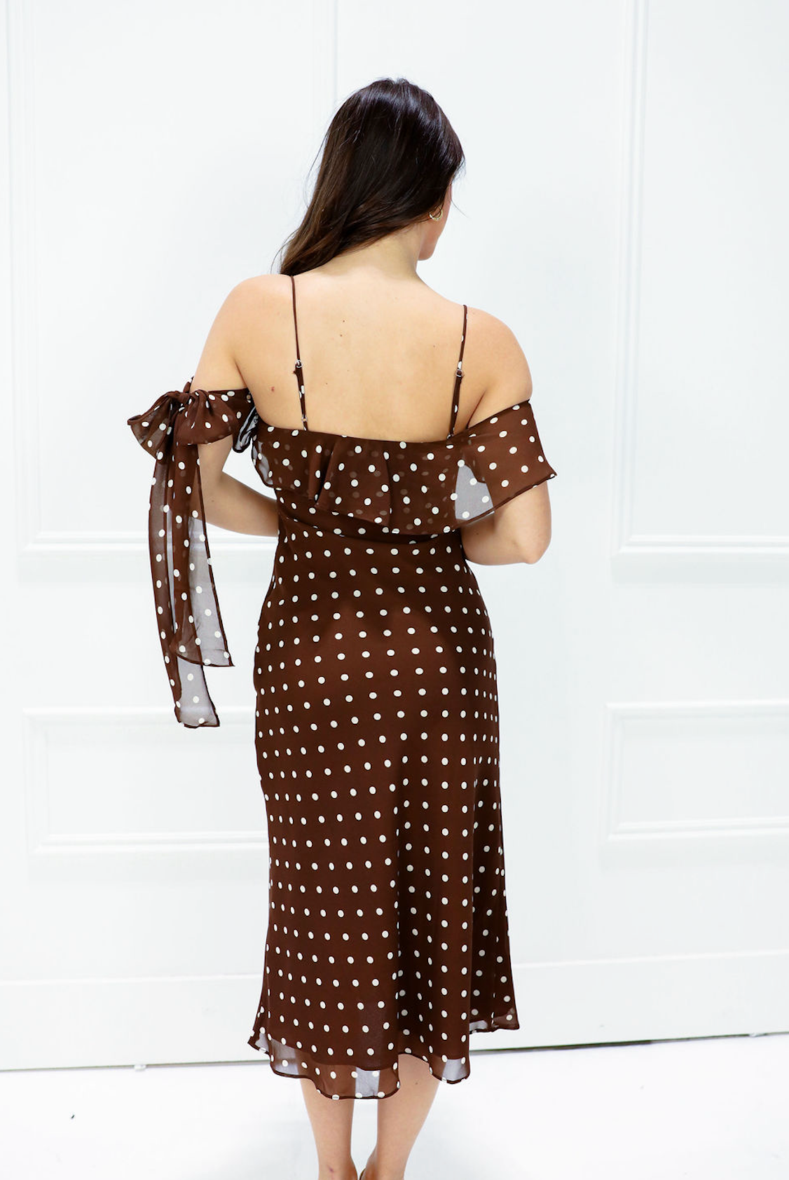 Chocolate Polka Dot Midi Dress - Clothe Boutique