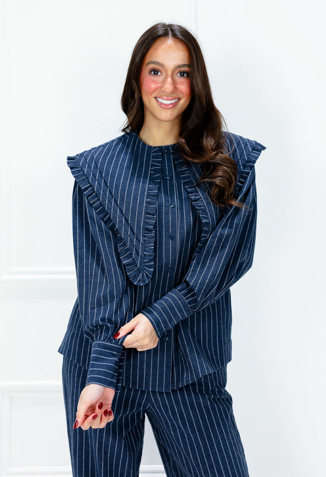 Sailor Collar Ruffle Blouse Navy