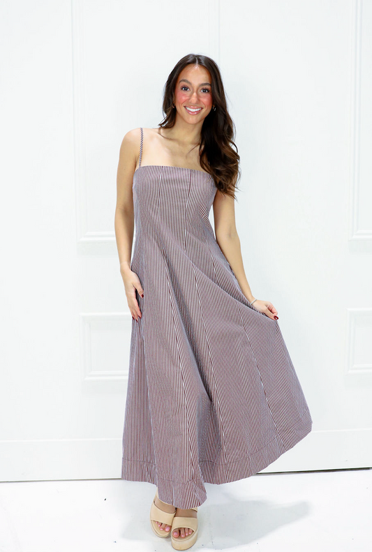 Brown Striped Panel Dress