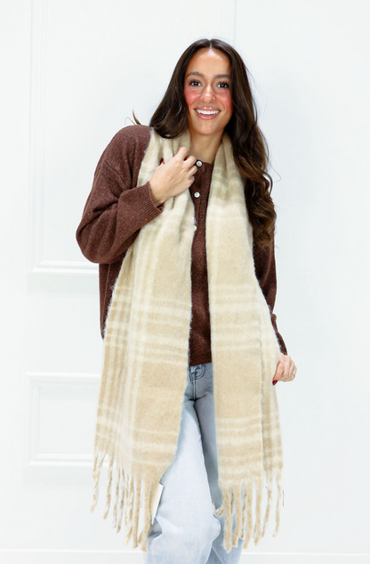 Plaid Color Block Blanket Scarf Khaki - Clothe Boutique
