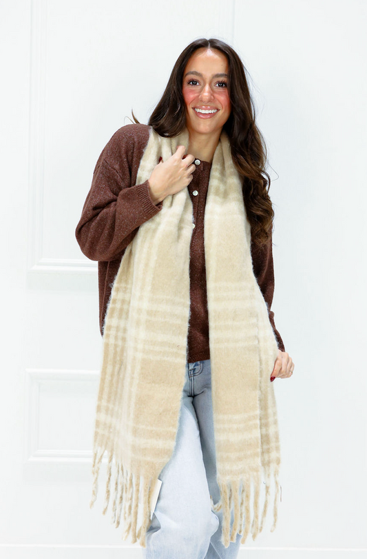 Plaid Color Block Blanket Scarf Khaki