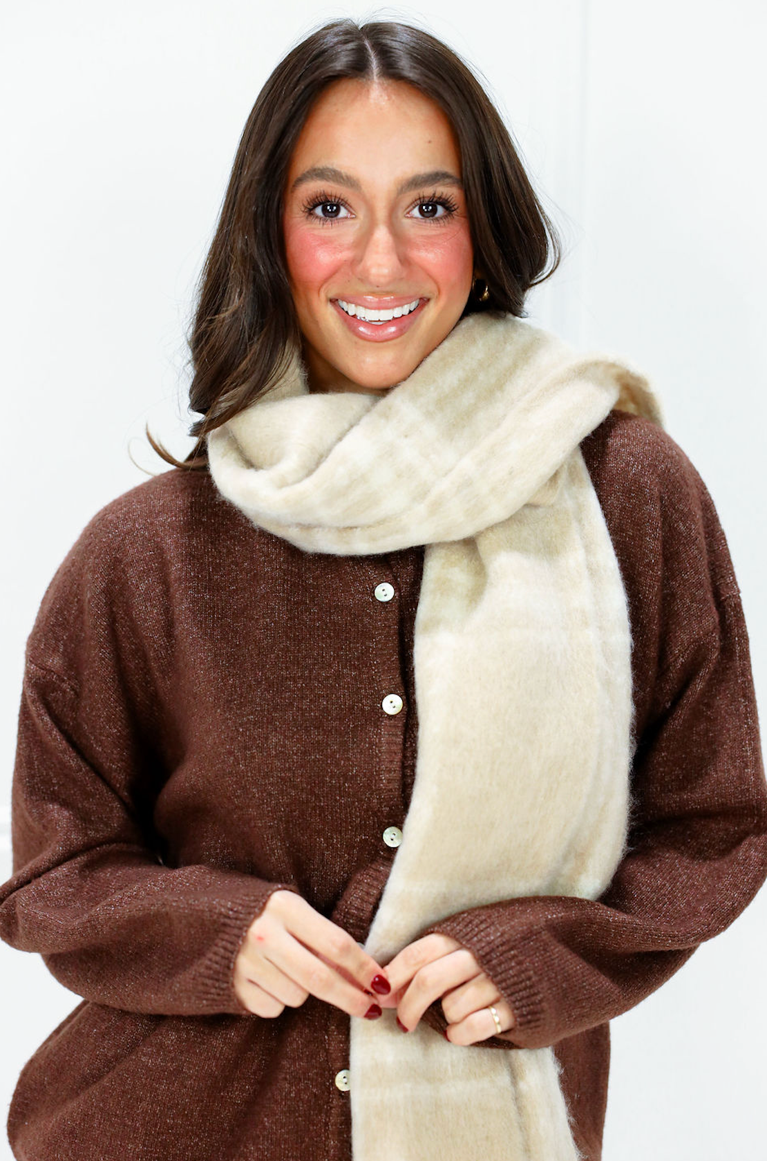 Plaid Color Block Blanket Scarf Khaki