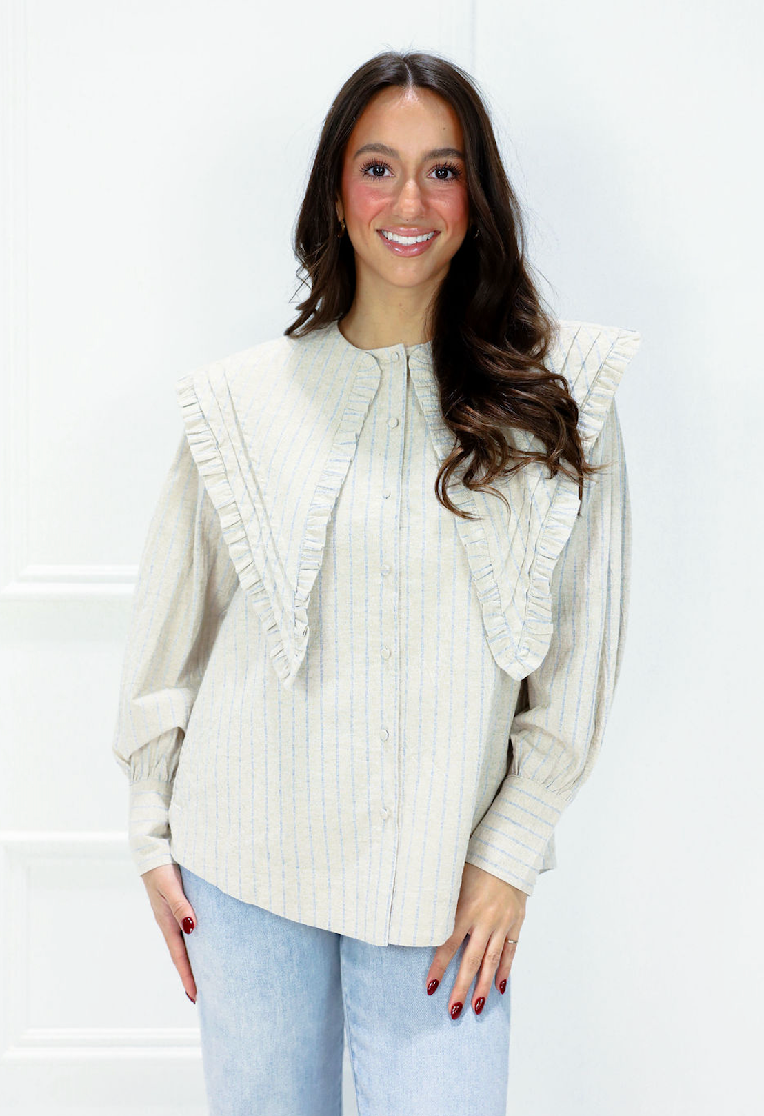 Sailor Collar Ruffle Blouse Oatmeal - Clothe Boutique