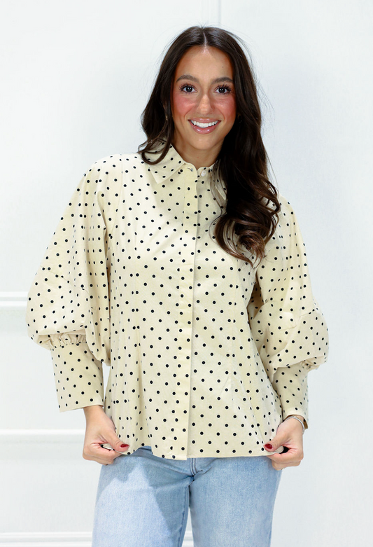 Polka Dot Statement Sleeve Shirt