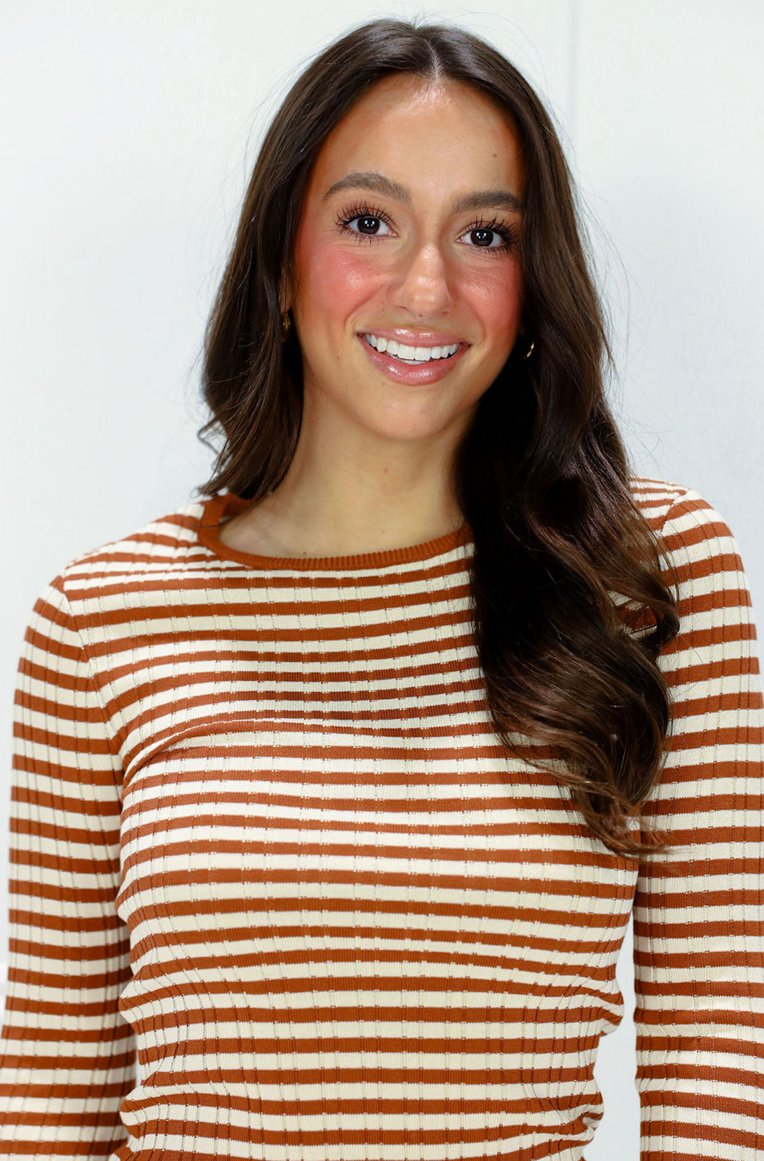 Bre Striped Knit Top Camel