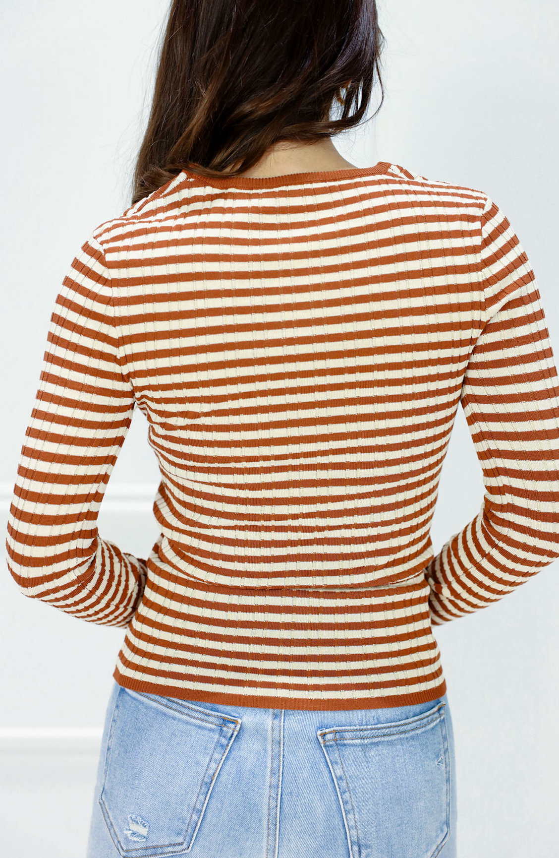 Bre Striped Knit Top Camel