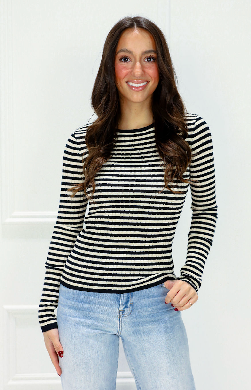 Bre Striped Knit Top Black