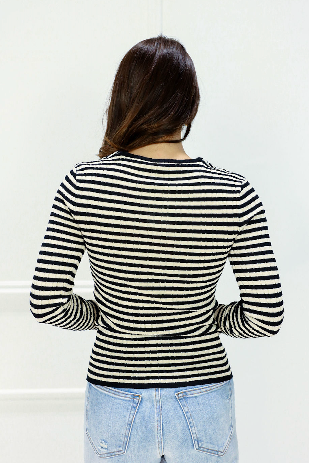 Bre Striped Knit Top Black