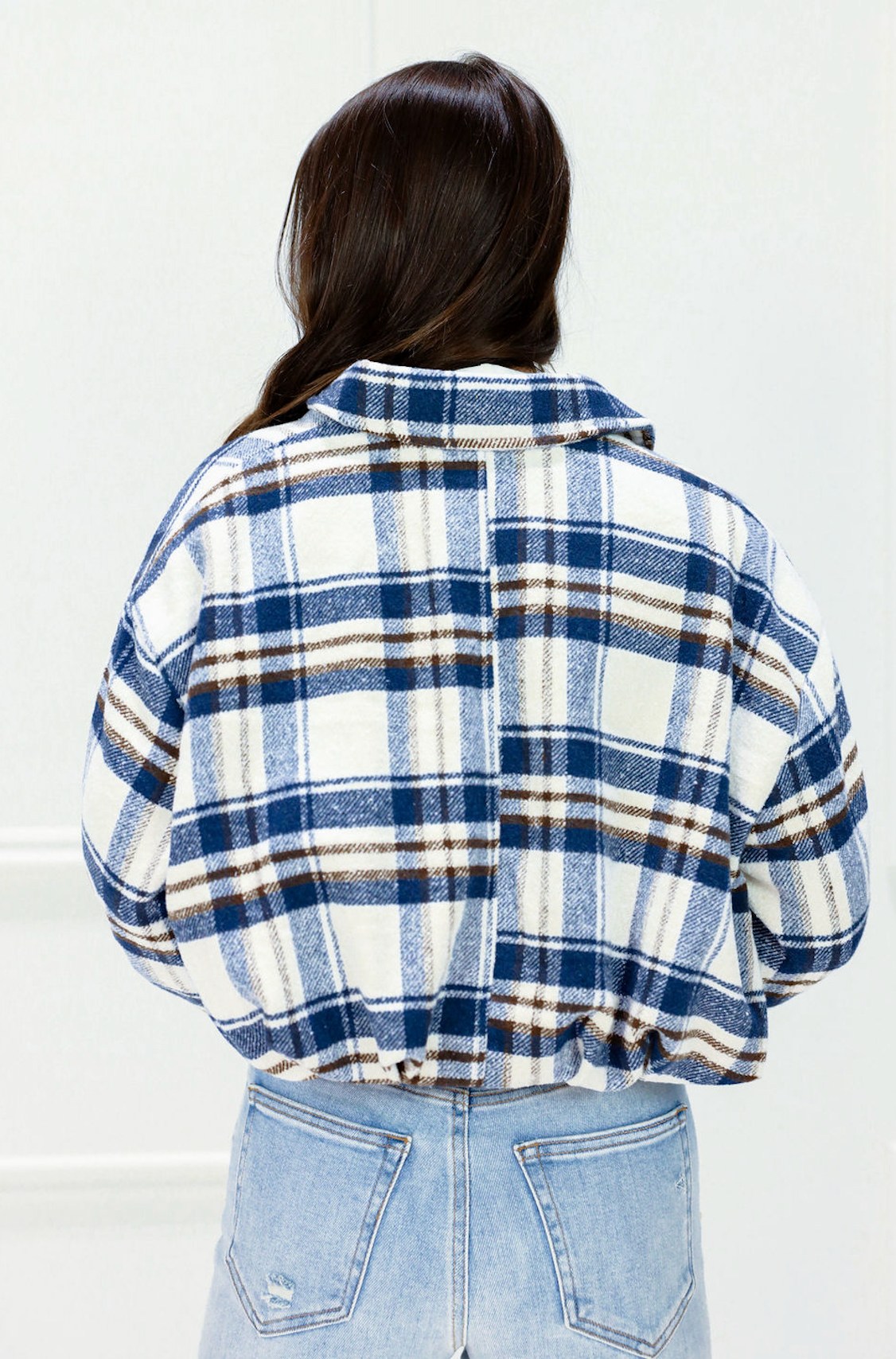 Navy Flannel Cropped Jacket