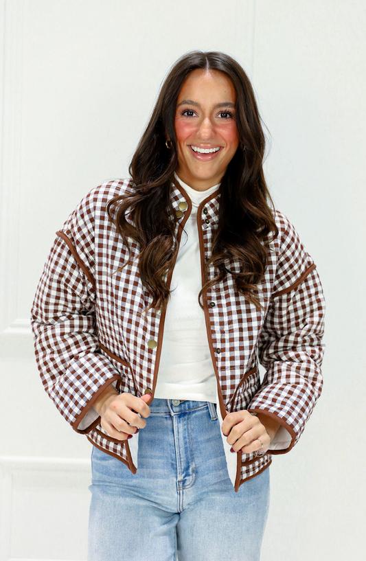 Brown Gingham Quilted Coat