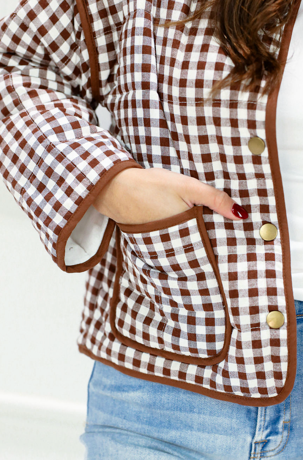 Brown Gingham Quilted Coat