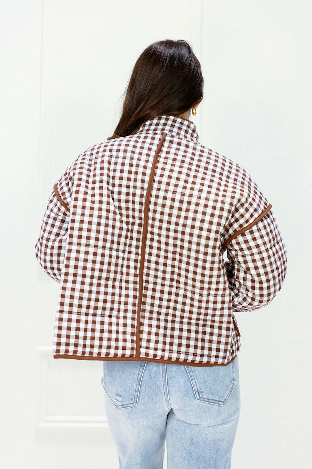 Brown Gingham Quilted Coat