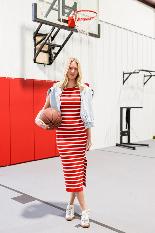 Edith Red/White Stripe Midi Dress