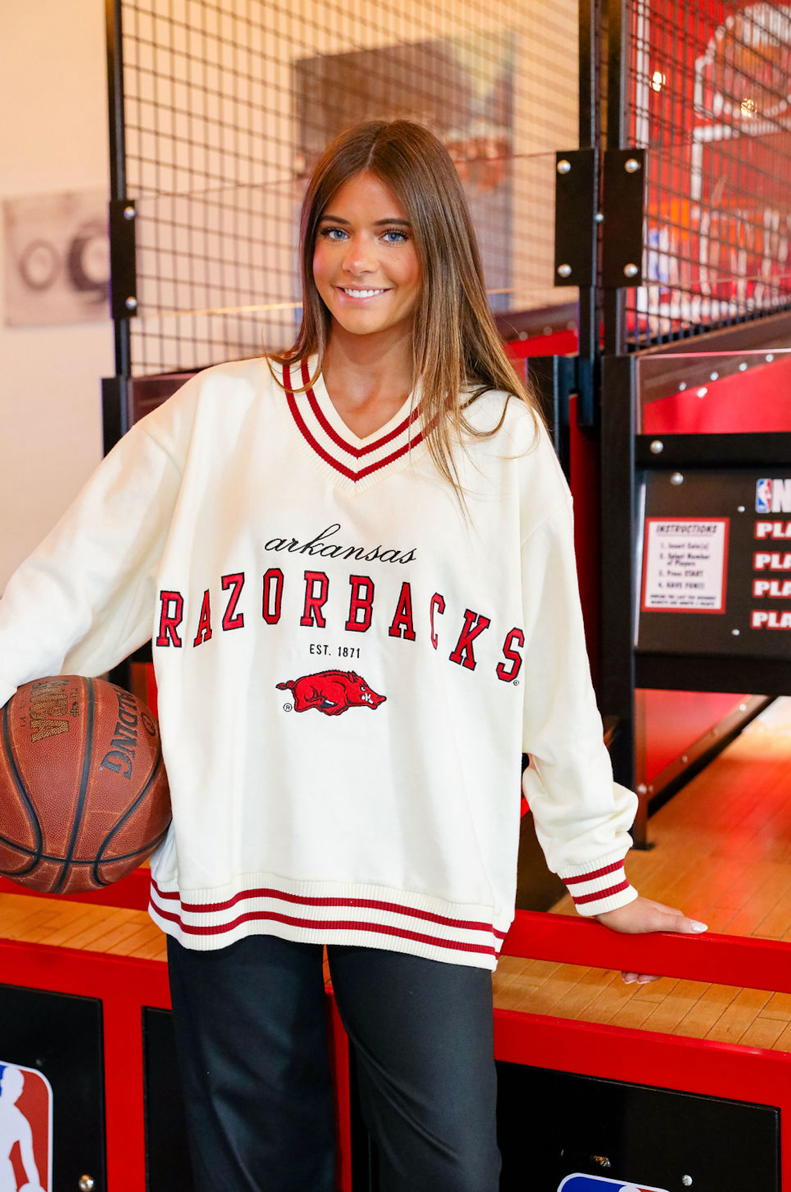 Arkansas Letterman V-neck Sweatshirt - Red - Clothe Boutique