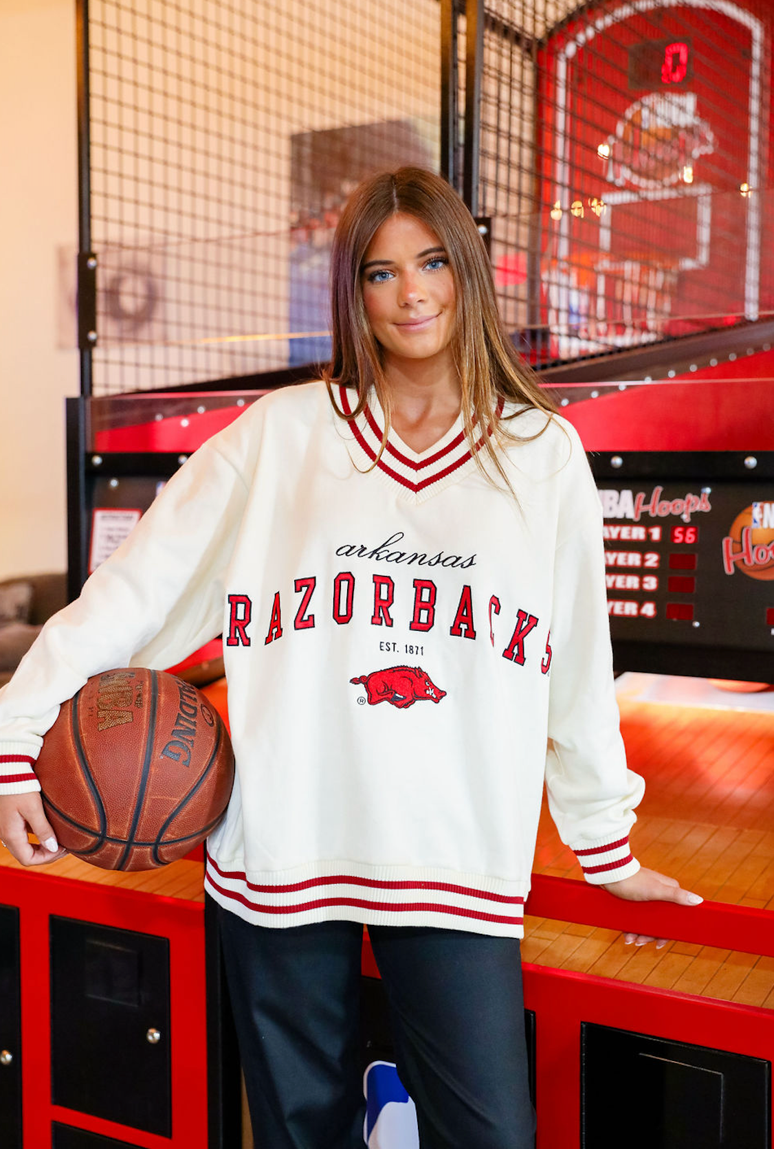 Arkansas Letterman V-neck Sweatshirt - Red - Clothe Boutique