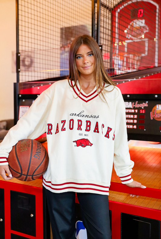 Arkansas Letterman V-neck Sweatshirt - Red