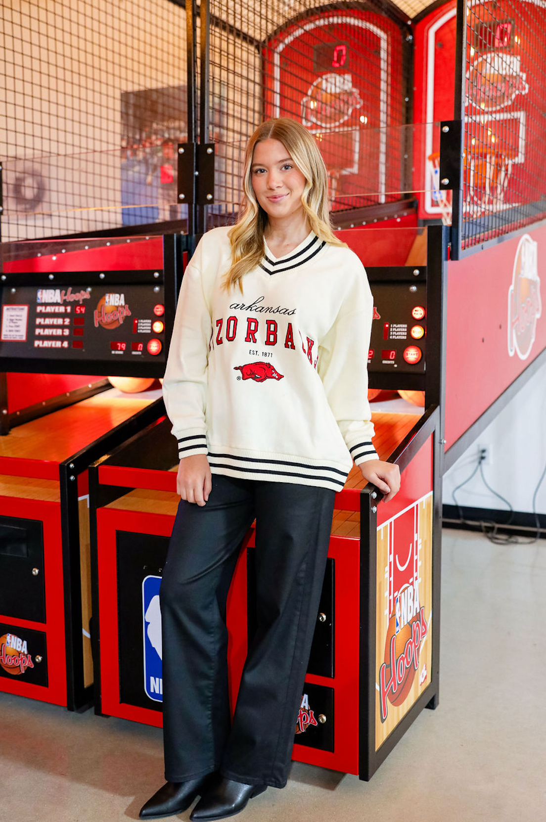 Arkansas Letterman V-neck Sweatshirt - Black - Clothe Boutique