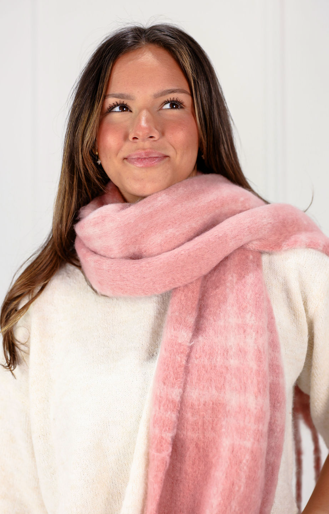 Plaid Color Block Blanket Scarf Pink