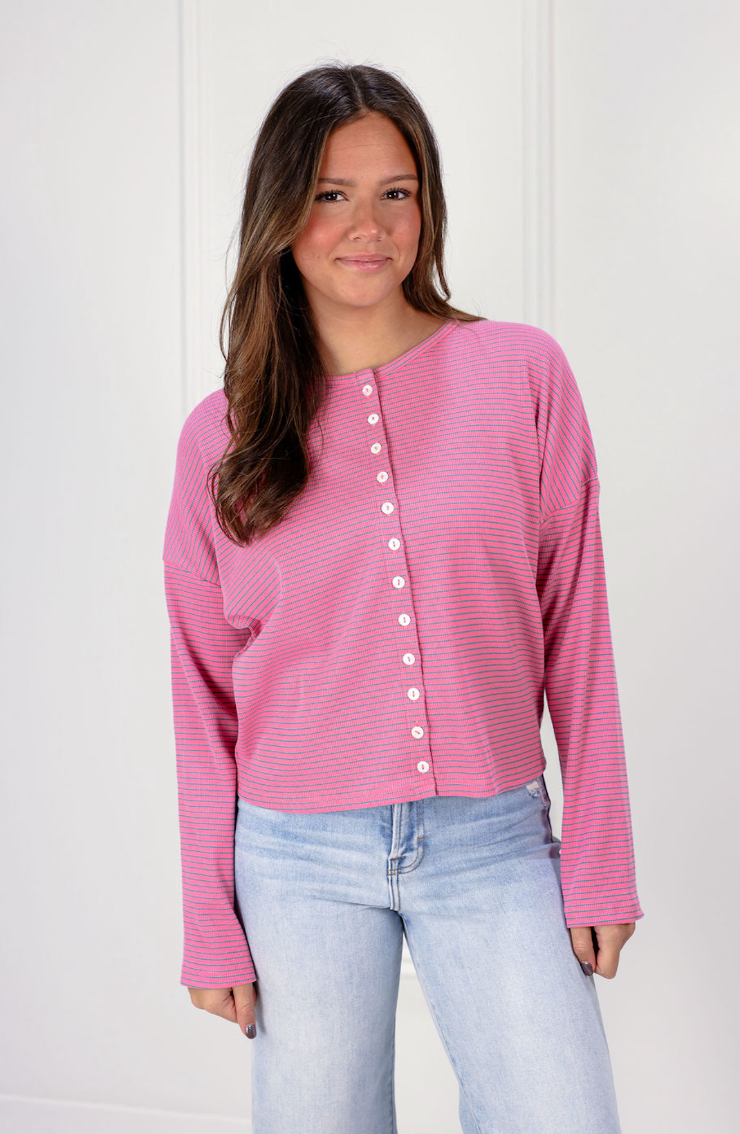 Pink Button Down Ribbed Cardigan - Clothe Boutique