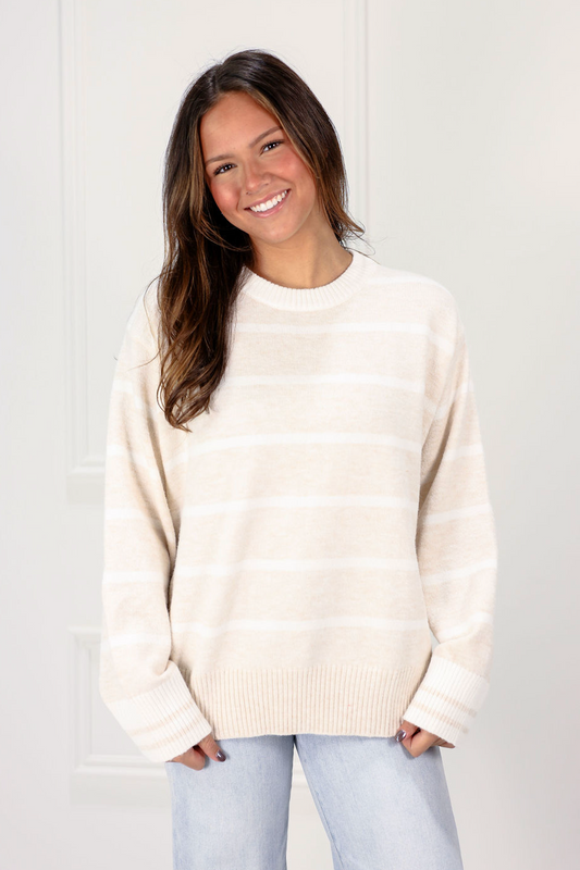 Stripe Crewneck Sweater Cream