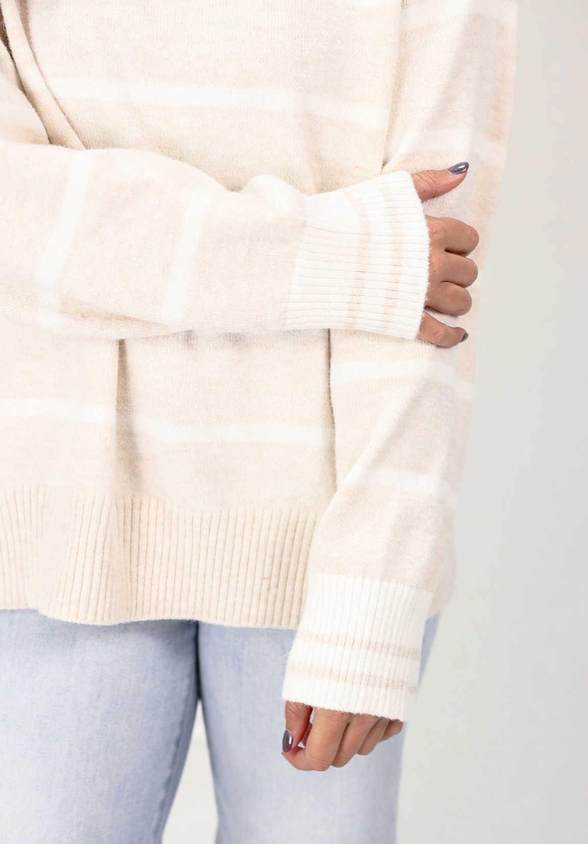 Stripe Crewneck Sweater Cream