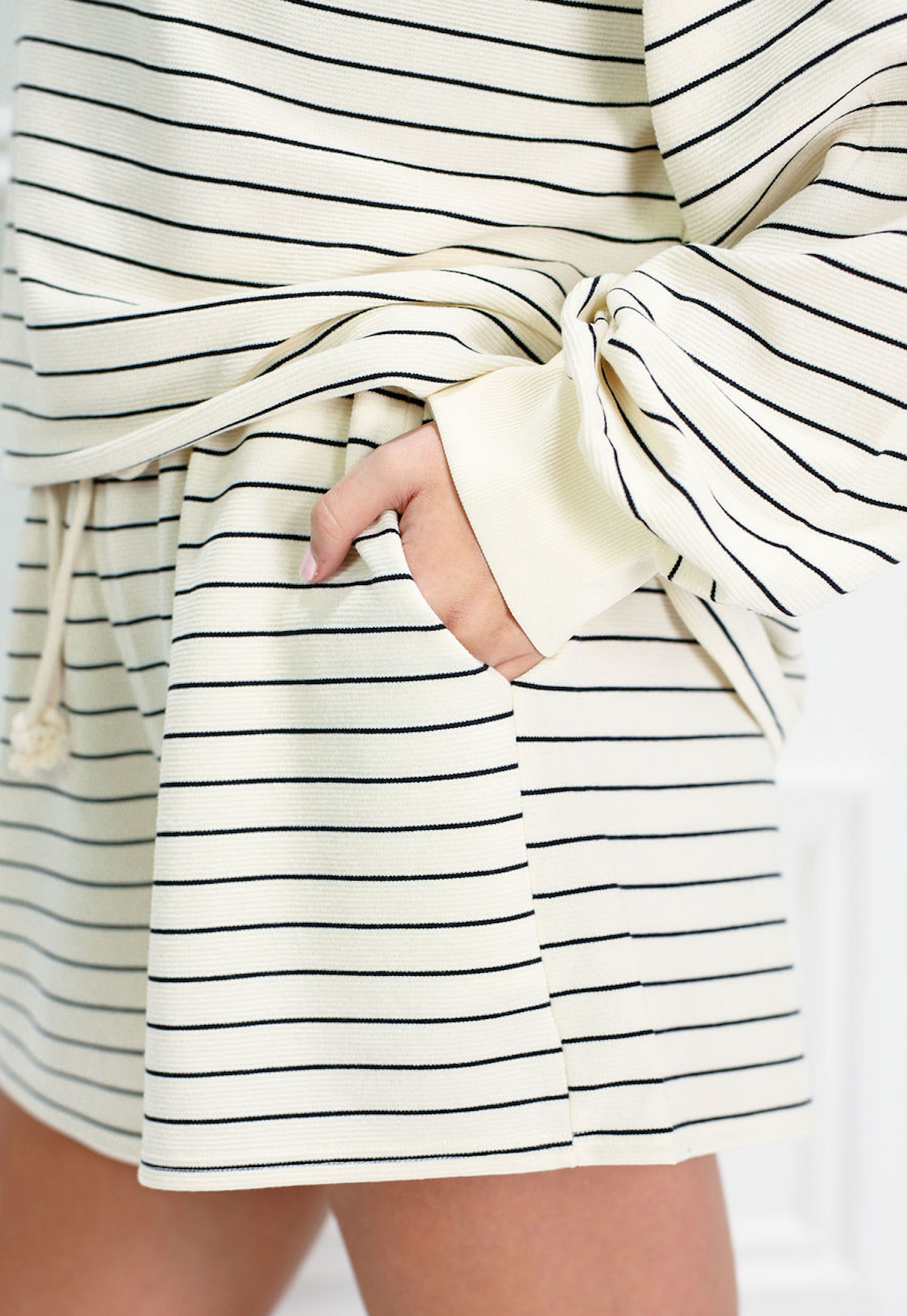 Cream Striped Pullover & Shorts Set of 2