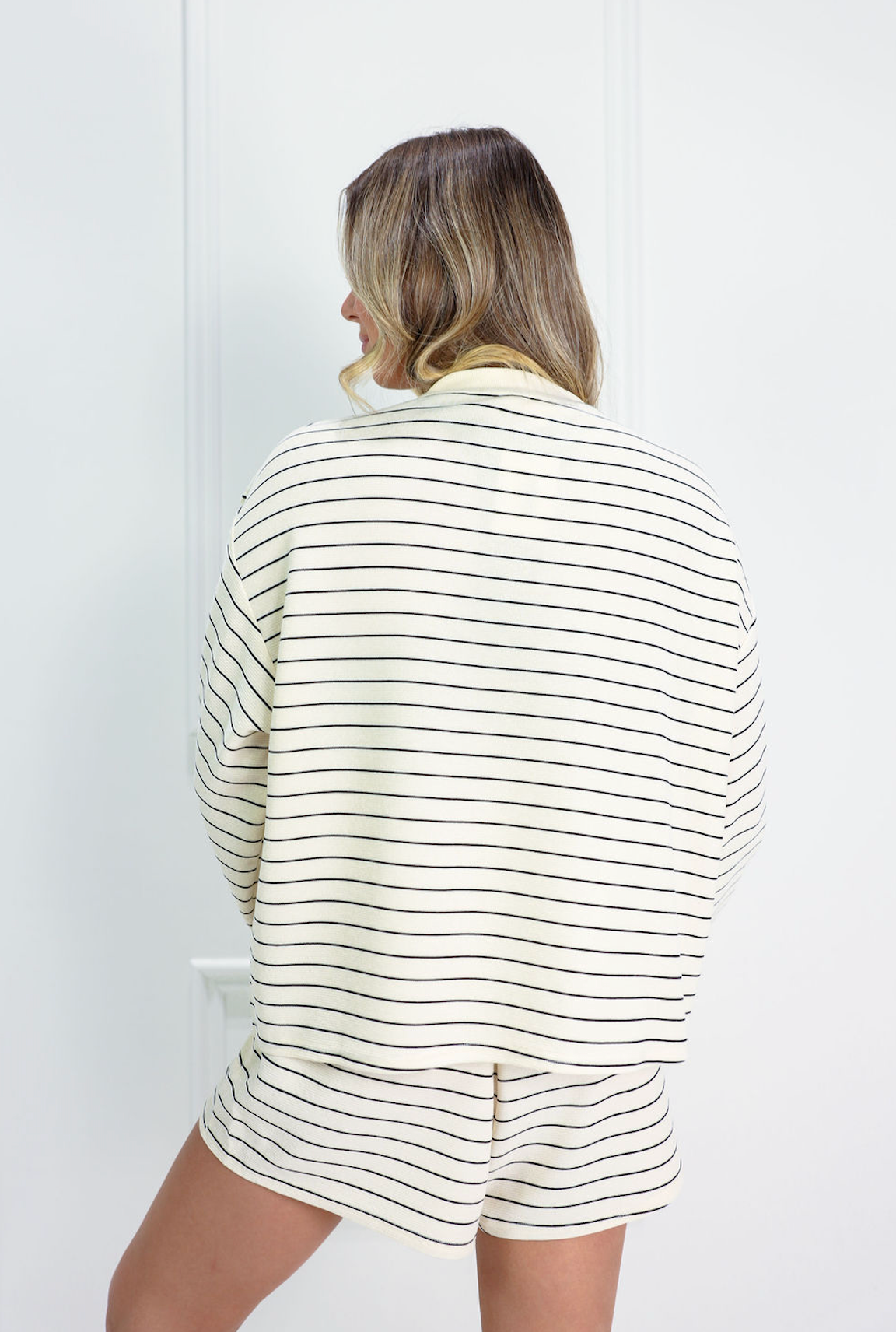 Cream Striped Pullover & Shorts Set of 2