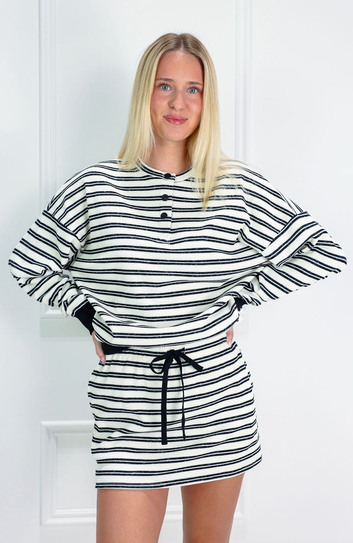 Cream/Black Stripe Top & Skirt Set of 2