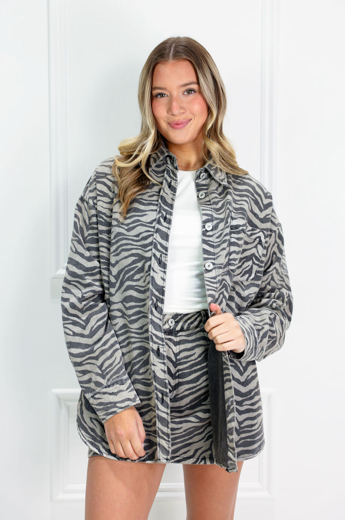 Zebra Denim Oversized Shirt & Skirt Set of 2