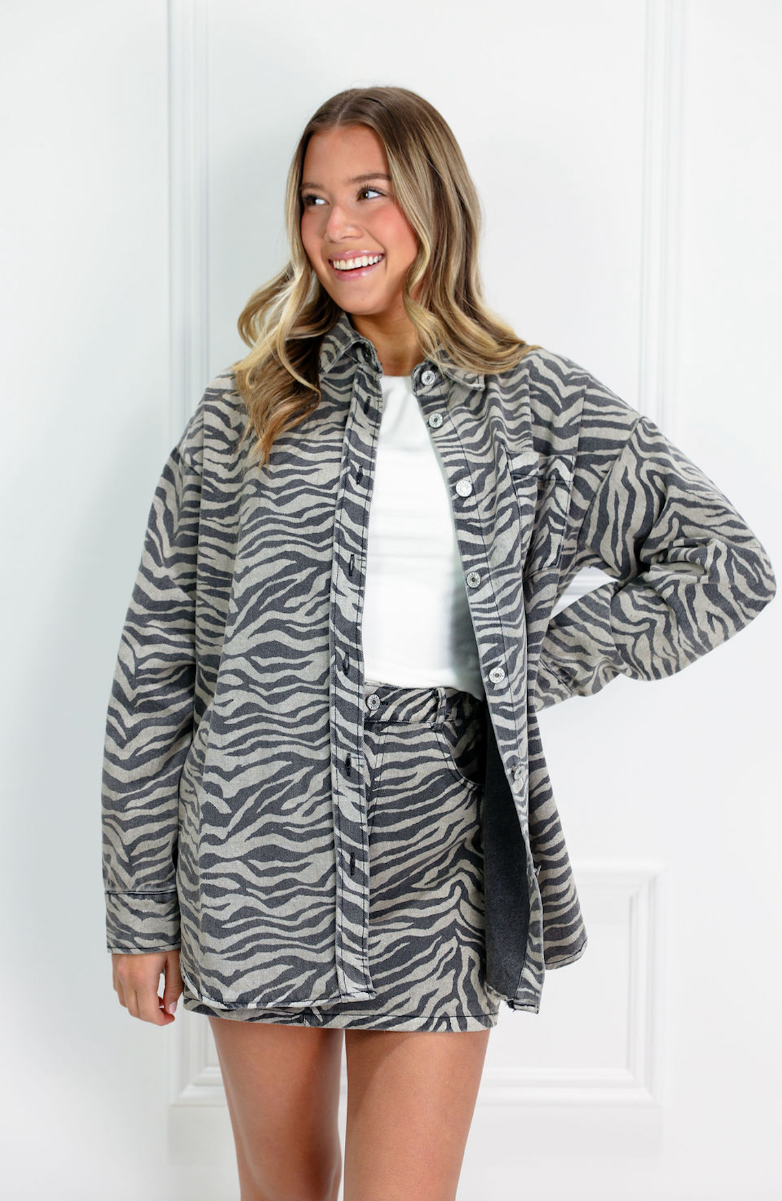 Zebra Denim Oversized Shirt & Skirt Set of 2