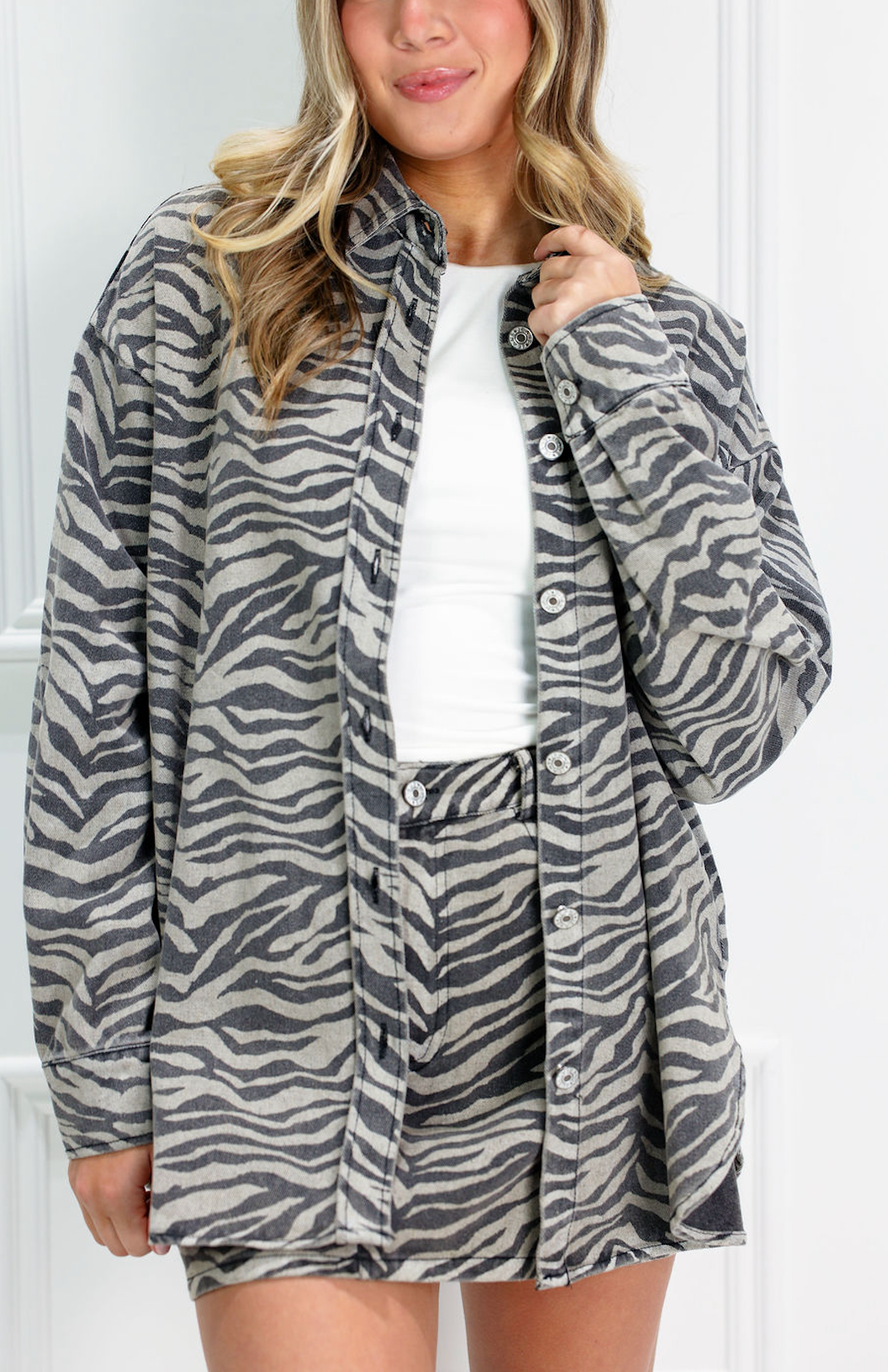 Zebra Denim Oversized Shirt & Skirt Set of 2