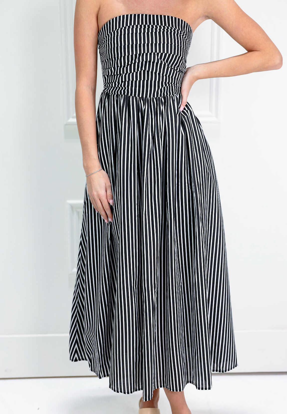 Black Striped Strapless Maxi Dress