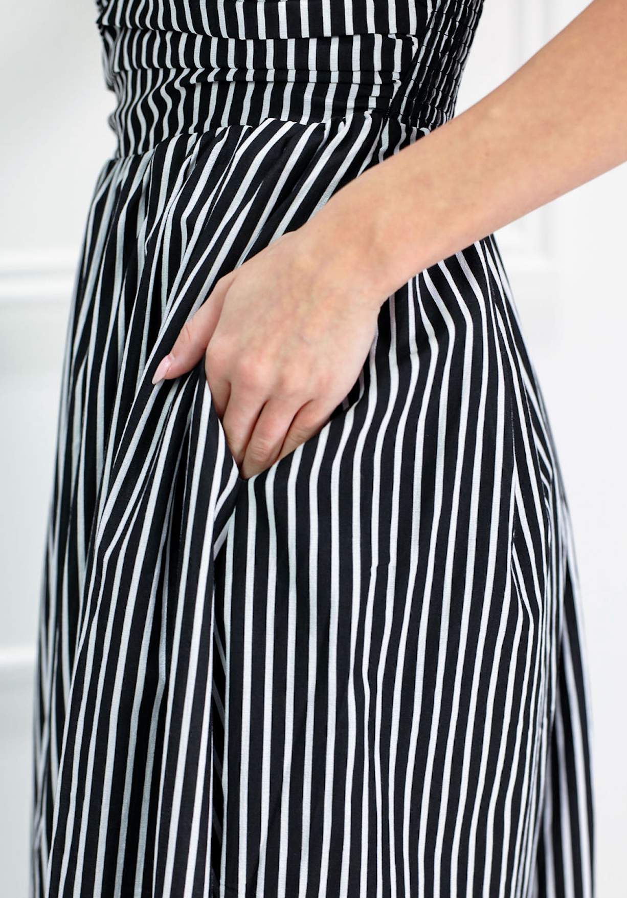 Black Striped Strapless Maxi Dress