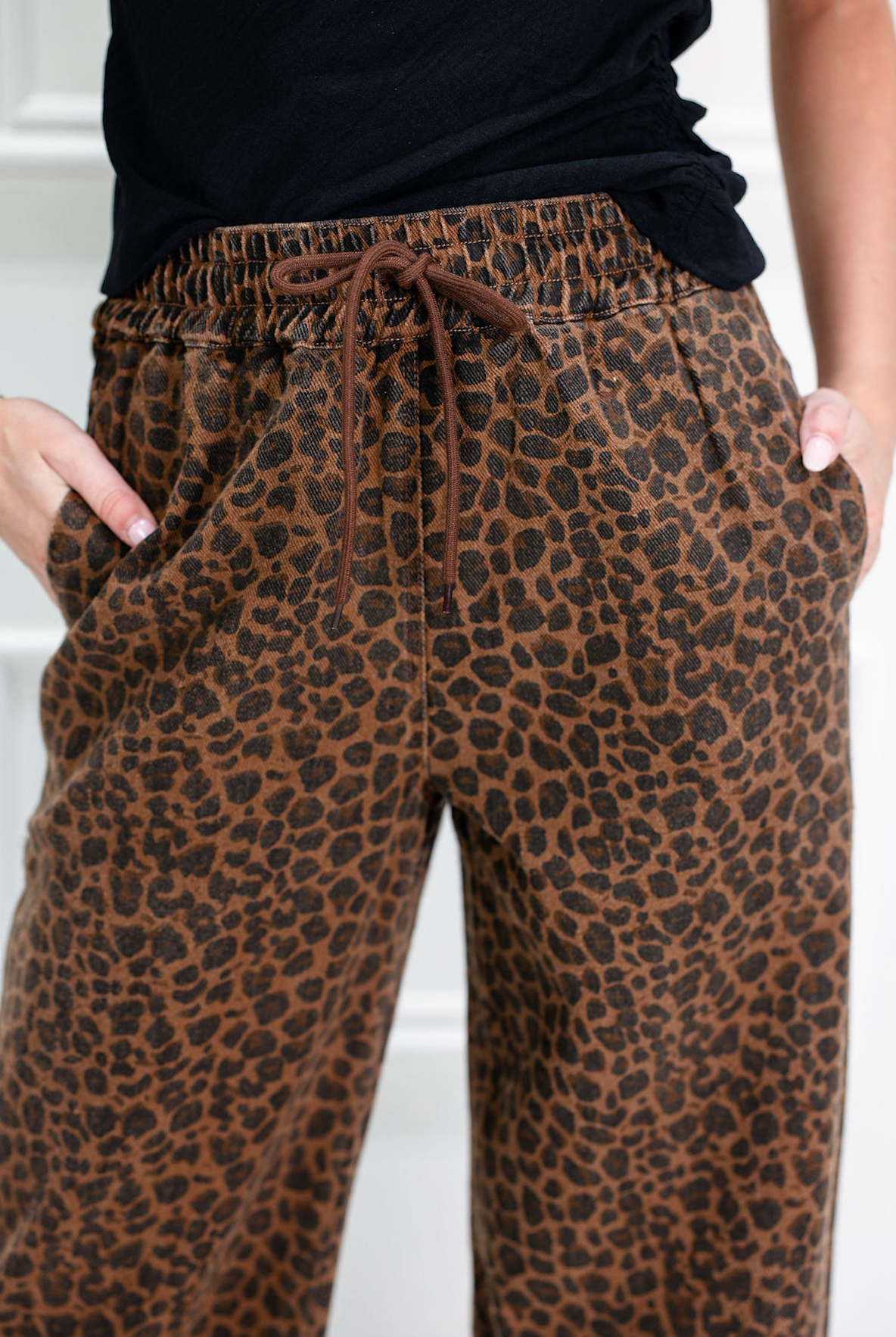 Leopard Wide Leg Denim Track Pants