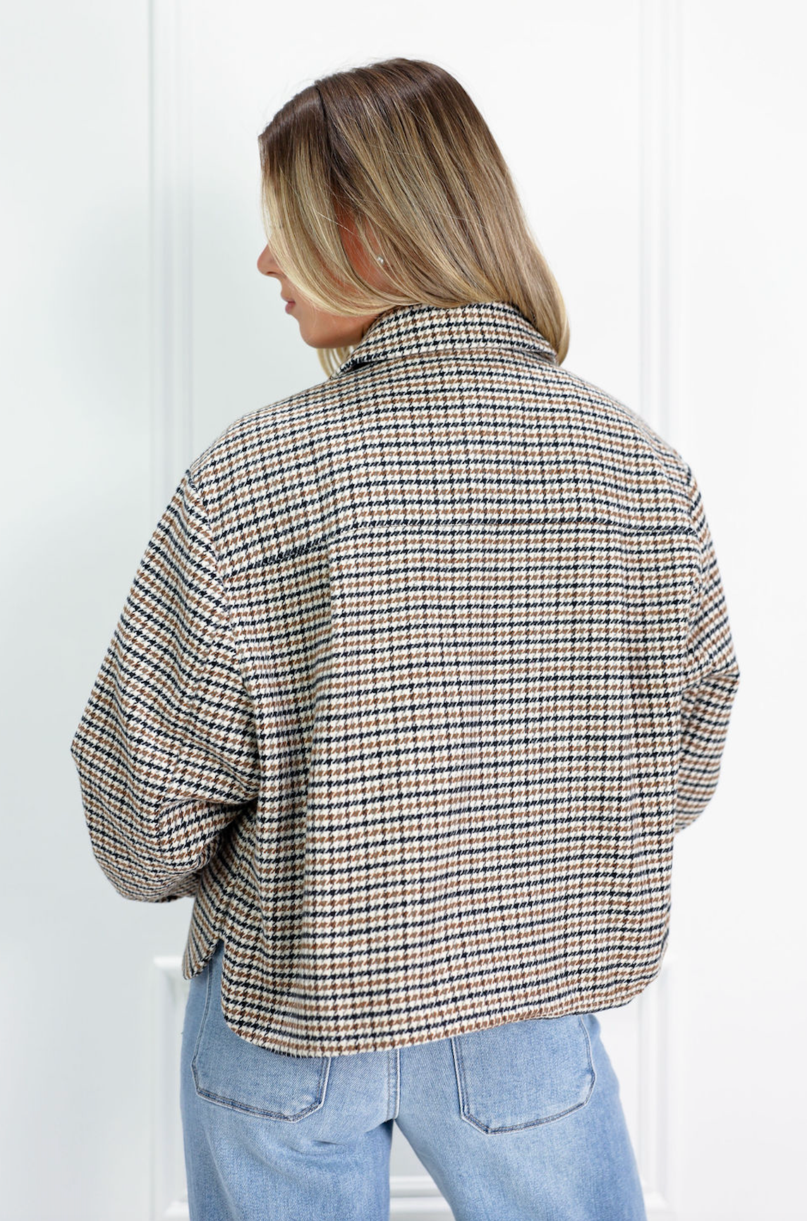 Houndstooth Cropped Shirt Jacket