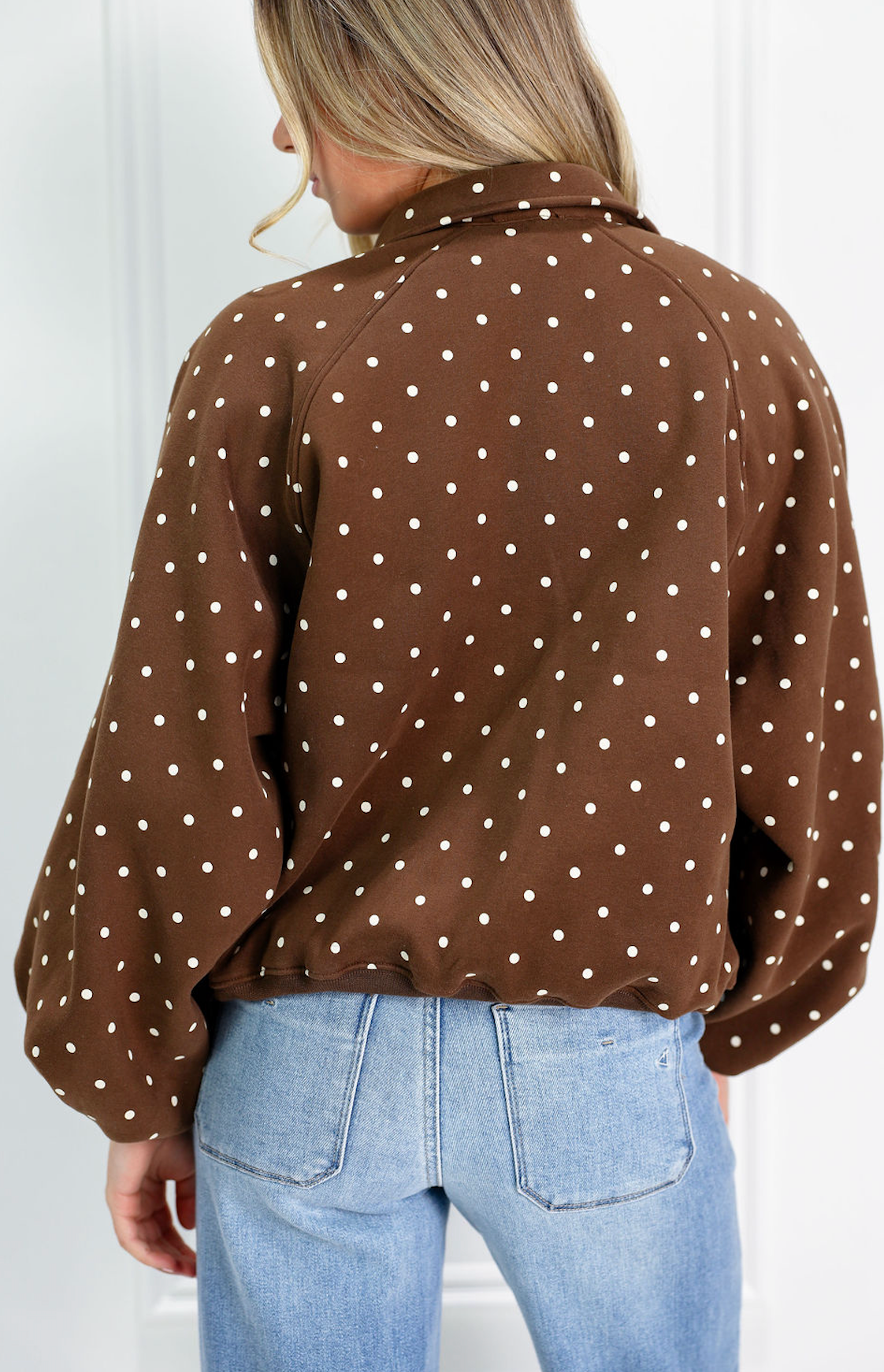Brown Polka Dot Snap Button Pullover