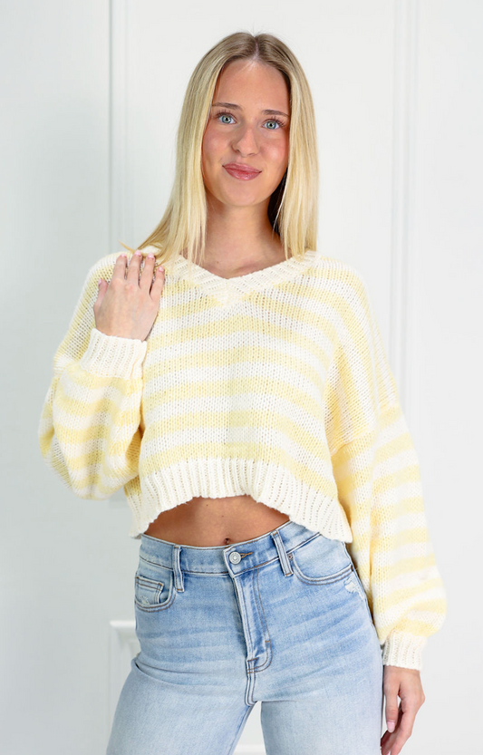 Block Stripe V-neck Sweater Yellow - Clothe Boutique
