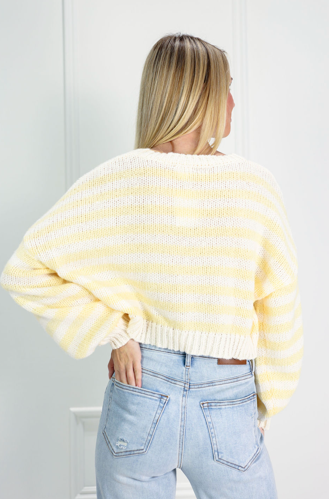 Block Stripe V-neck Sweater Yellow - Clothe Boutique