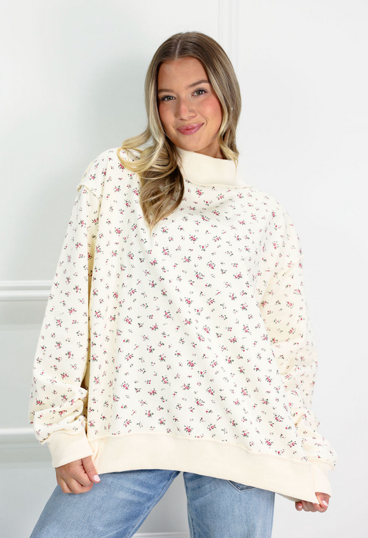 Floral Print Mock Neck Sweatshirt