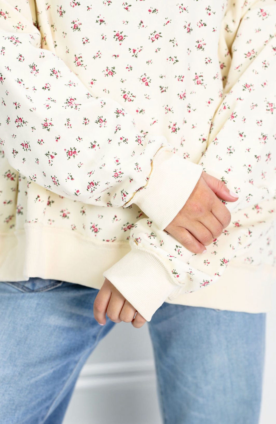 Floral Print Mock Neck Sweatshirt