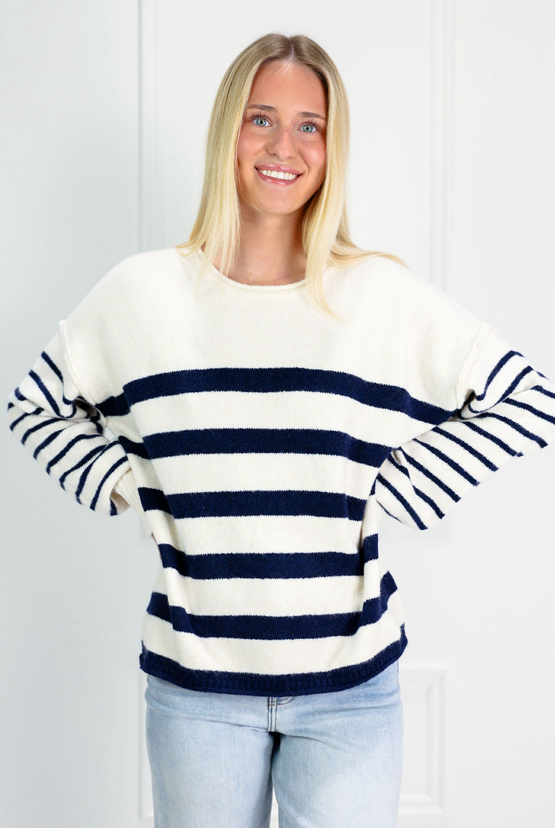 Block Stripe Sweater Navy/White - Clothe Boutique